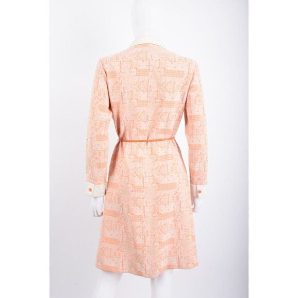 Vintage Womans Shirt Dress M textured Orange White Pointed Collar Kick Pleats - Picture 5 of 6